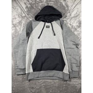 NWT Under Armour Rival Fleece Colorblock Mens Small Sweatshirt Hoodie Gray/Black